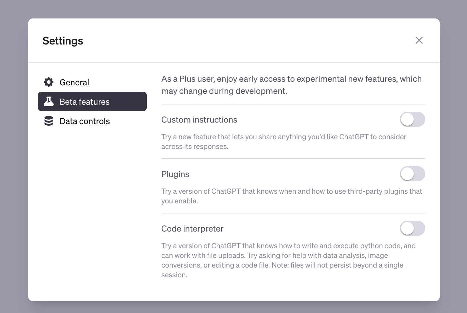 ChatGPT Beta Options